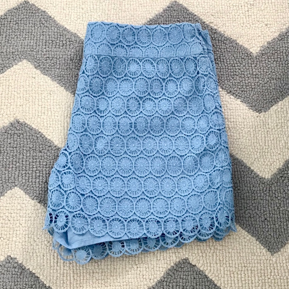 LOFT Light Blue Lace Overlay Shorts - Picture 2 of 3